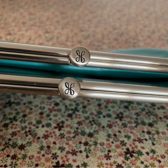 HOBO Leather Lauren Clutch in a Light Aqua,Turquoise Blue with Dust Bag - Picture 6 of 10